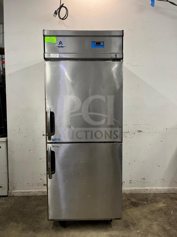 ColdTech J2sff-21b stainless steel freezer, two solid half doors, energy saving, great condition, casters for mobility.