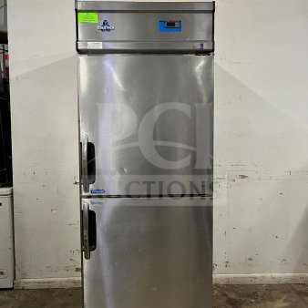 ColdTech J2sff-21b stainless steel freezer, two solid half doors, energy saving, great condition, casters for mobility.