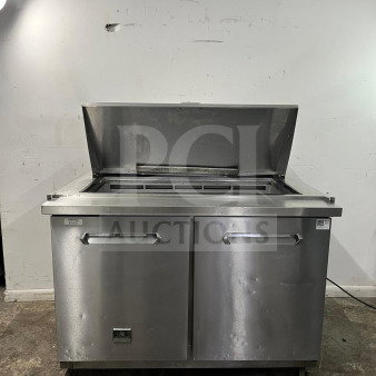 Kelvinator KCHMT48 48" mega top sandwich/salad prep table with refrigerated base, stainless steel, used condition.