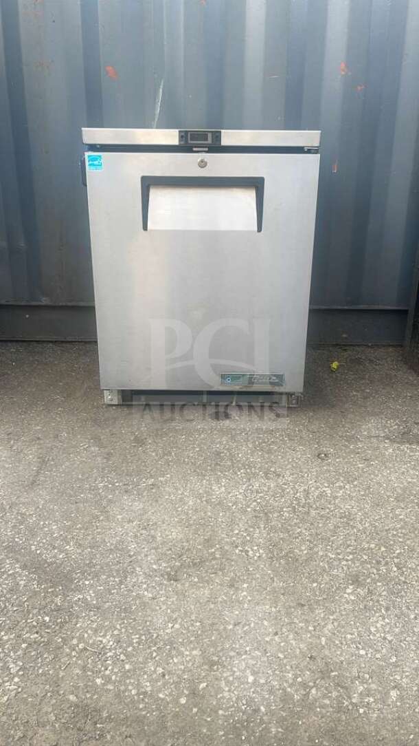 True TUC-24-HC 24" undercounter refrigerator, stainless steel, single door, True logo on bottom, good condition.