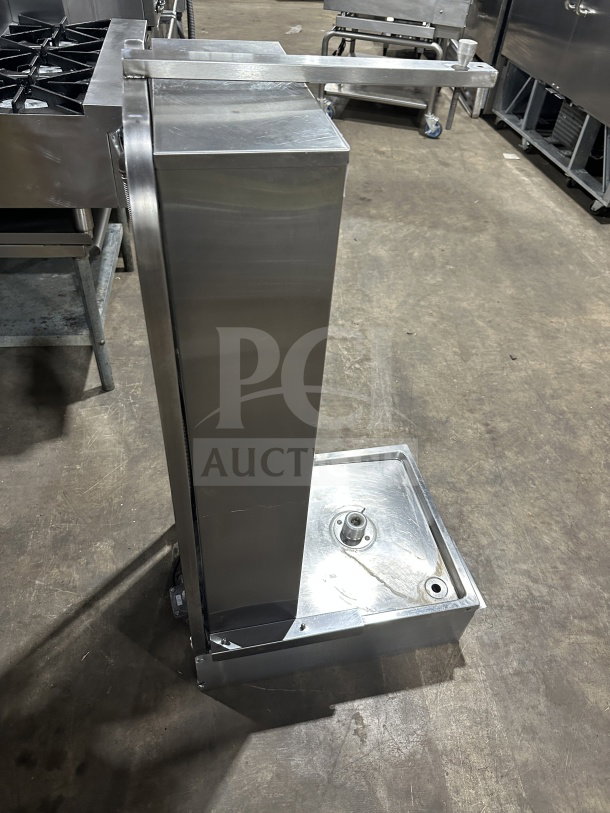 Sheffcat Stainless Steel 5-Burner Gas Vertical Broiler in good condition with sturdy metal frame; ideal for commercial use.