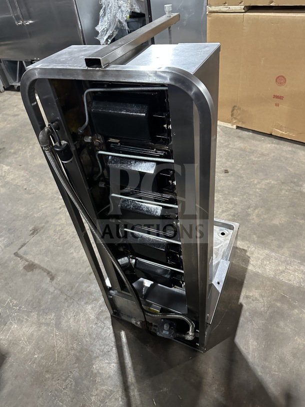 Sheffcat commercial 5-burner stainless steel vertical broiler in excellent condition, featuring gas power for efficient cooking.