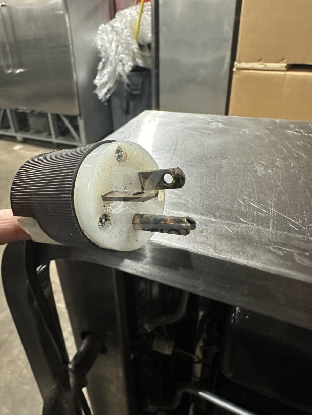 Sheffcat commercial stainless steel 5-burner gas vertical broiler, showing an electrical plug. Appears in used condition.