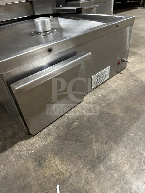 Sheffcat Commercial 5-Burner Stainless Steel Vertical Broiler, gas-powered, durable, with visible brand label.