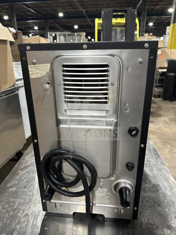 MerryChef Eikon E2S commercial black countertop rapid cook oven, rear view showing power cable and ventilation. 208/240V, 1-phase.