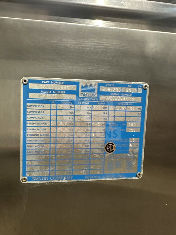 Taylor 16227 stainless steel countertop soft serve ice cream machine, model number 16227, SN: 016227BO69R.