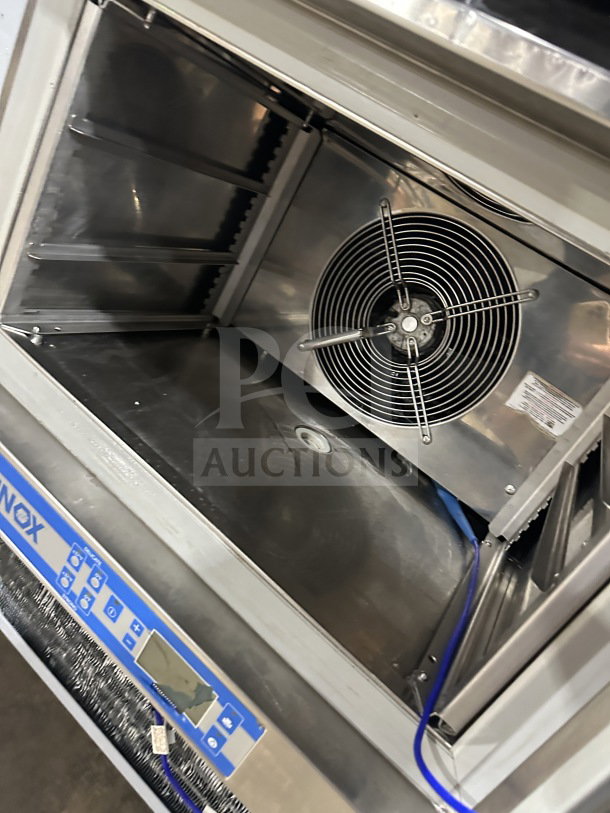 IRINOX EF20.1 stainless steel blast chiller, electric 208V, 2 phase, on casters, interior view with control panel and fan.