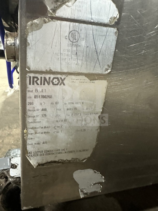 IRINOX EF20.1 blast chiller and shock freezer, stainless steel with visible model and serial number tags, on casters.