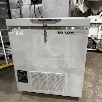 So-Low CA55 Commercial Series white chest freezer with lock, model CA5-5, 115V, SN: 202141693, in good condition.