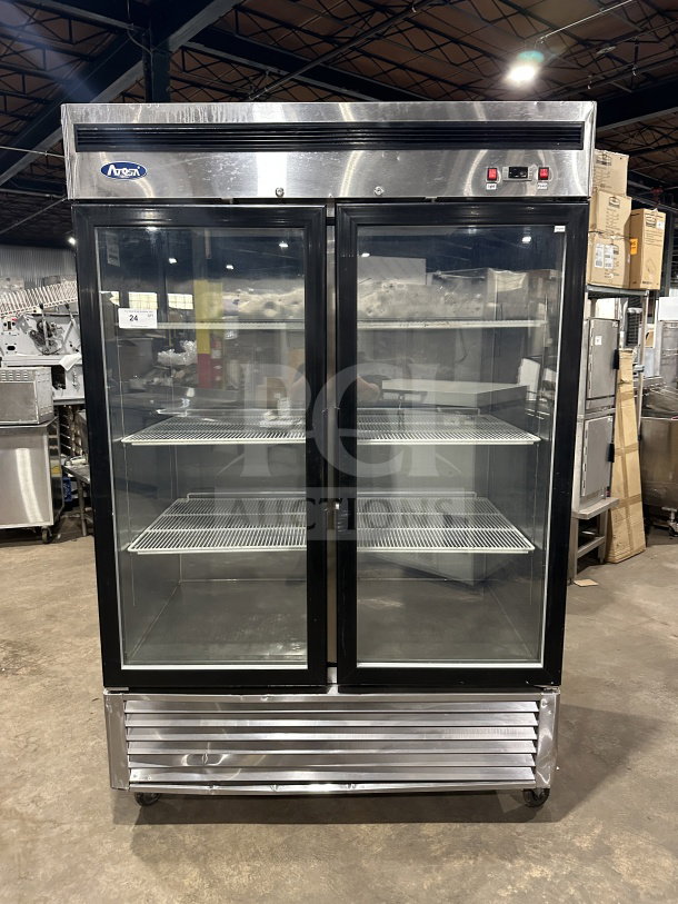 Atosa B Series Commercial Refrigerator, Model MCF8707, Double-Glass Doors, Poly Coated Racks, on Casters, 115V, 1 Phase.