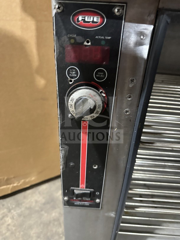 FWE commercial food warming cabinet, model HLC-SL1826-8-CHP, stainless steel, single-door, digital controls shown.