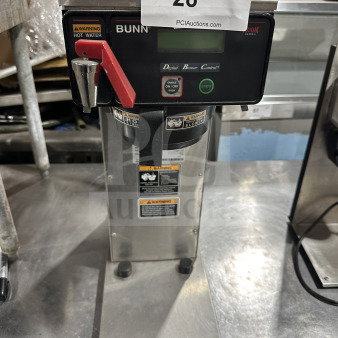 Bunn AXIOM-DV-APS coffee brewer, stainless steel, digital controls, hot water dispenser, 120V, model AXIOMDVAPS, SN AXAP007876.