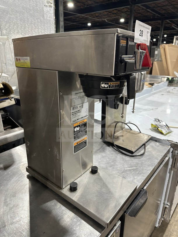 Bunn AXIOM Series stainless steel automatic coffee brewer with hot water dispenser, model AXIOM-DV-APS, 120V, digital controls.