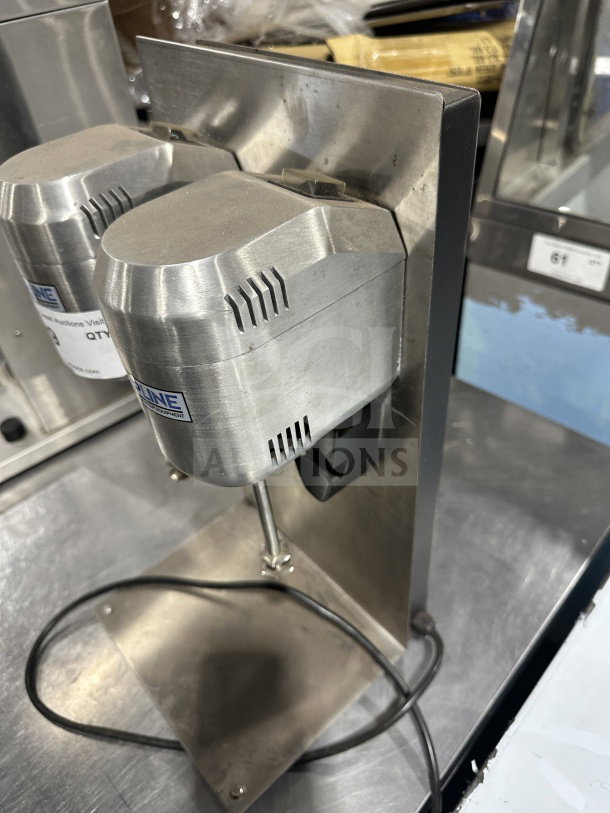 Prepline stainless steel double spindle drink mixer, model DM-B-21, in good condition. Electric, 110-120V, serial CK20210527018.