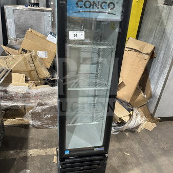 Imbrera VR08R6 Congo Style commercial merchandiser refrigerator with black single glass swing door, poly-coated rack, and Energy Star certification.