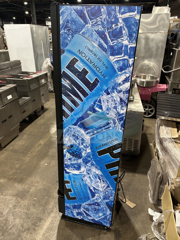 Imbrera VR08R6 commercial black glass door refrigerator, Congo style, with poly-coated rack, Energy Star certified.