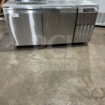 Continental CURB67 stainless steel 2-door lowboy refrigerator/freezer, electric, on casters, model SN:15052129, used condition.