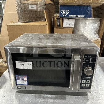 Amana RCS10DSE stainless steel countertop microwave oven, 2023 model, 120V, commercial-grade, electric-powered, in great condition.
