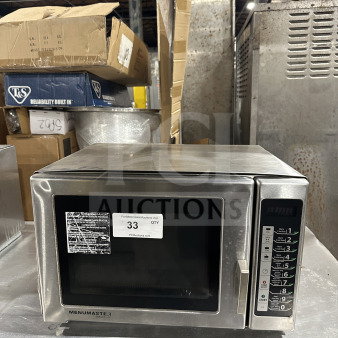 Menumaster stainless steel countertop microwave oven, Model RFS12TSW, with digital push button control, 120V, used condition.