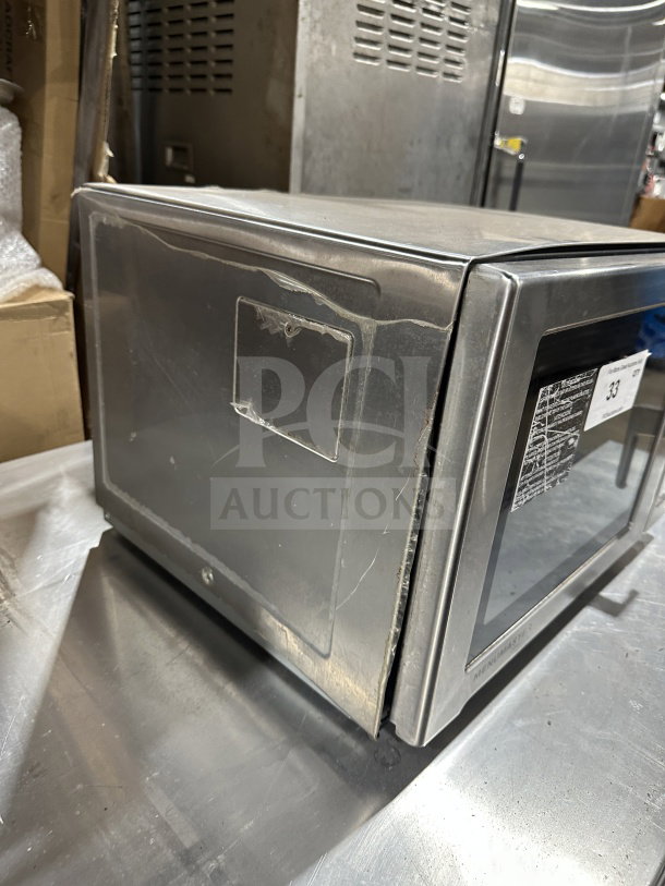 Menumaster RFS12TSW stainless steel commercial microwave, digital push button control, 120V, scratches on surface, SN: 1305510236.