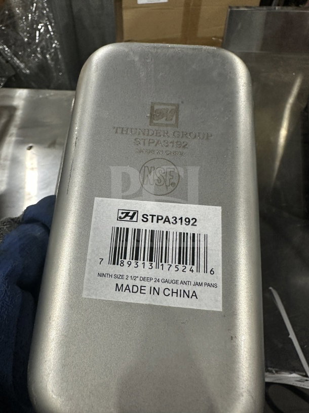 Thunder Group STPA3192 steam table pan, stainless steel, 1/9 size, 2.5" deep, anti-jam, NSF certified, made in China.