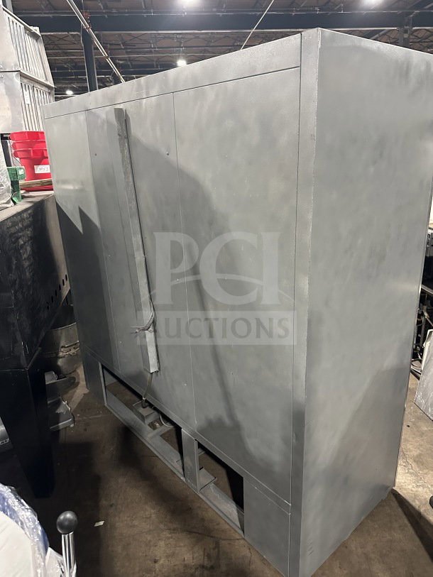 National Refrigeration 14S96 commercial glass 3-door reach-in freezer/refrigerator. Features view-through doors and poly coated racks.