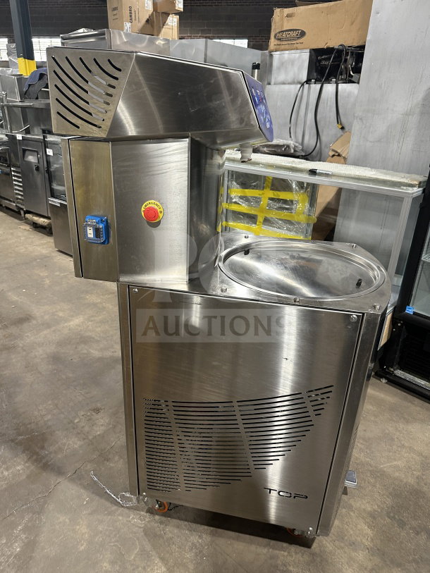 RARE 2017 Selmi TOP EX Series stainless steel chocolate tempering machine, electric, automatic, on casters, SN: 1787.
