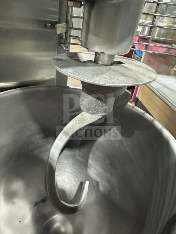 Univex SRM30+ 30 Qt planetary mixer with splash guard and stainless steel bowl. Includes dough hook attachment.