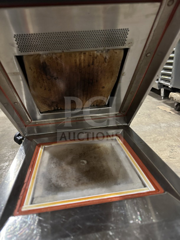 Electrolux HSPP2RPRS stainless steel electric flat press with digital controls, 208V, used condition, on legs.