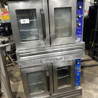 Bakers Pride Cyclone CO11-G1 commercial stainless steel double convection oven on casters, with wired rack and control panel.