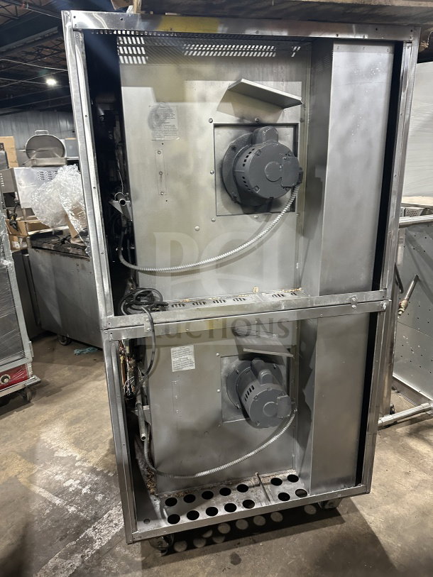 Bakers Pride Cyclone Series gas convection oven, model CO11G1, stainless steel, double-stacked, on casters, wired rack included.