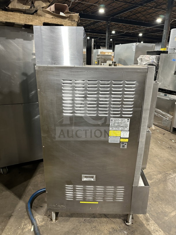 Cleveland Range stainless steel convection steamer, model 24CGA62S, dual compartments, gas-powered, SureCook controls, on legs.