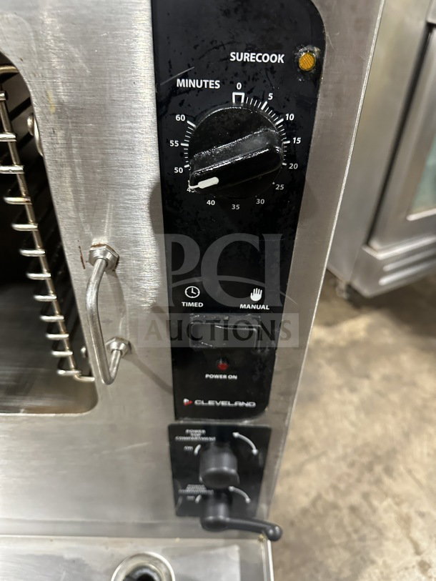 Cleveland Range commercial stainless steel dual compartment convection steamer, model 24CGA6.2S, with SureCook controls.