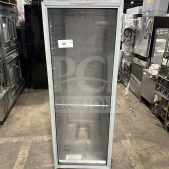 Avantco stainless steel heated holding/proofing cabinet, model 177HPU1836, with glass door, pan slides, on casters.