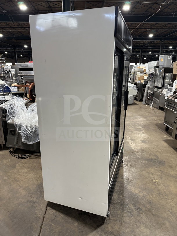 Maxx Cold MXM2-48S commercial freezer, black double glass swing doors, poly coated wired rack, model MXM2-48S.