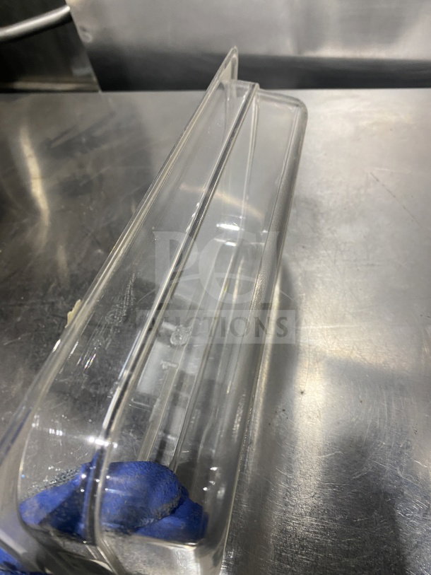 Cambro Commercial Polypropylene Translucent Full-Size Food Pan Model 6311 in good condition; clear with minor wear.