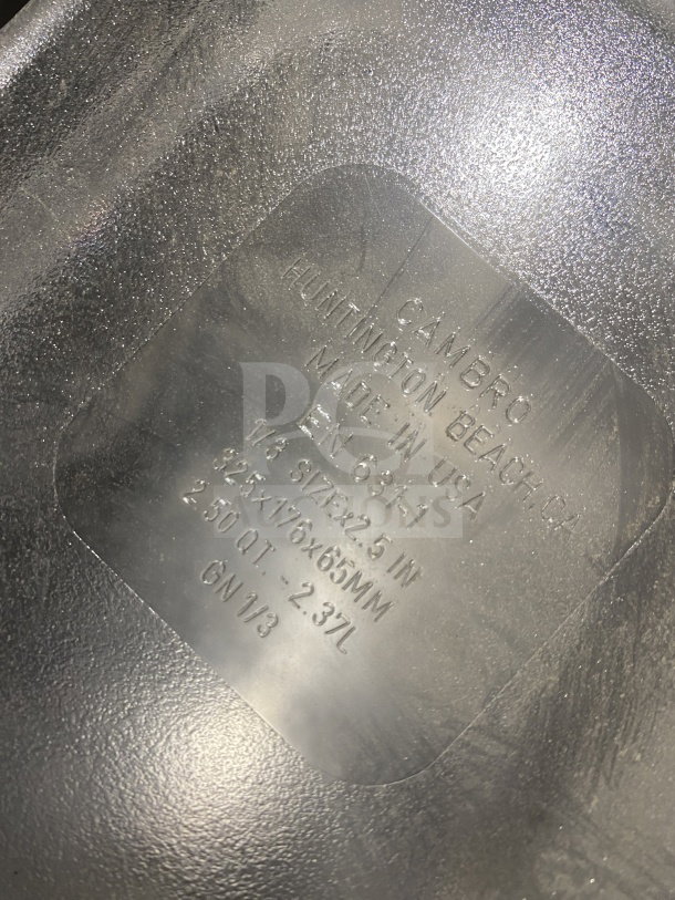 Cambro Commercial Polypropylene Food Pan, Model 631-1, full-size, translucent, marked with dimensions and volume details.