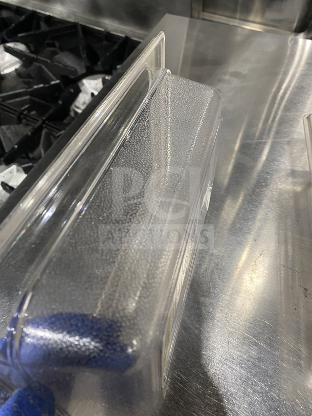 Rubbermaid Commercial polypropylene food pan, fourth size, model 339600, transparent, new condition.