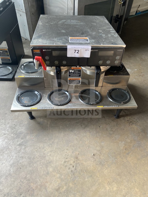 Bunn AXIOM 0/6 TWIN commercial coffee brewer, stainless, 6 warming plates, hot water dispenser, 120/208-240V. Model shown on legs.