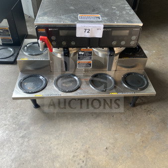 Bunn AXIOM 0/6 TWIN commercial coffee brewer, stainless, 6 warming plates, hot water dispenser, 120/208-240V. Model shown on legs.