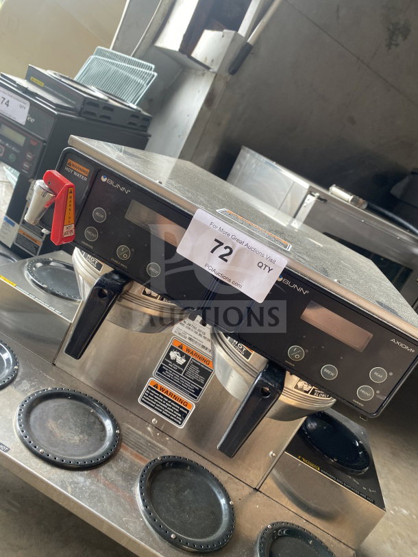 Bunn AXIOM Series Twin Coffee Brewer with 6 warming plates, hot water dispenser, stainless brew basket, model AXIOM 0/6 TWIN.