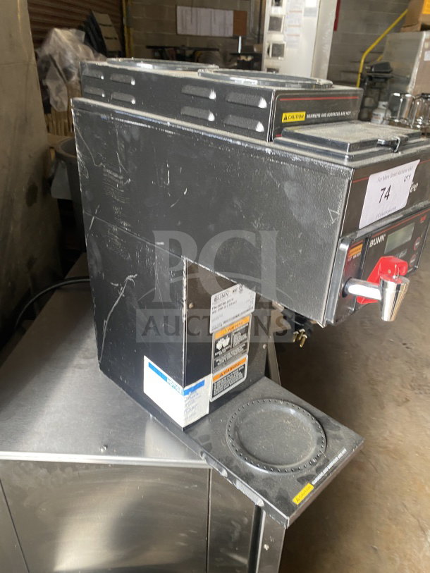 Bunn AXIOMP353 stainless steel coffee machine with three warming stations, Model AXIOMP-35-3, SN AX00023726, 120V, 1 Phase.