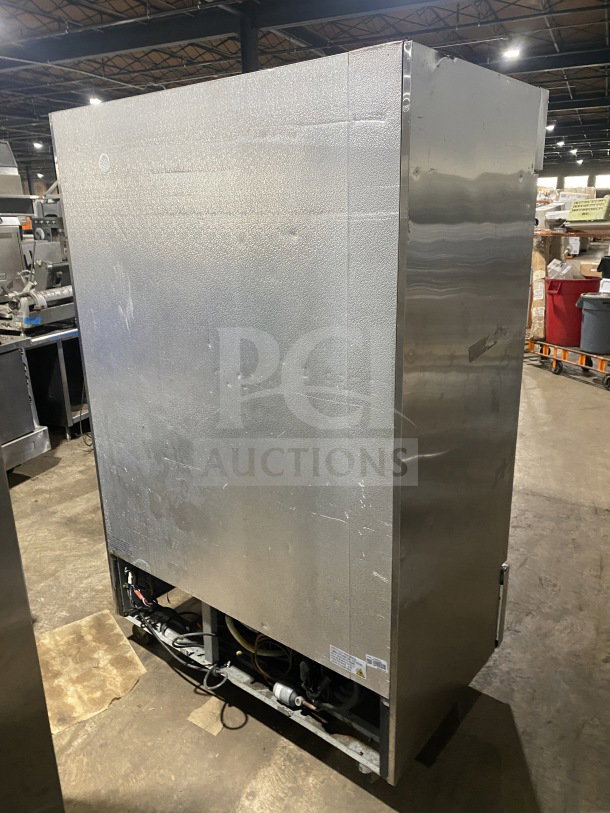 Avantco 178A49RHC stainless steel 2-door commercial freezer on casters, with poly coated wired rack, 115V, in used condition.