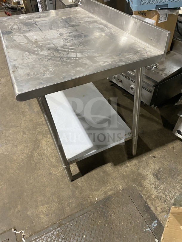 Sauber Select Model PA7348 stainless steel worktop table with backsplash, single shelf, on legs. Used condition.