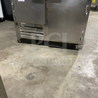 Leader LB48SC stainless steel 2-door lowboy refrigerator with chrome rack, 115V, on casters, used condition.