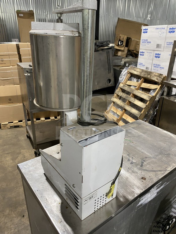Skymsen BAK-16 stainless steel ice cream mixer, model 000909, countertop design. Used condition, visible power cord.