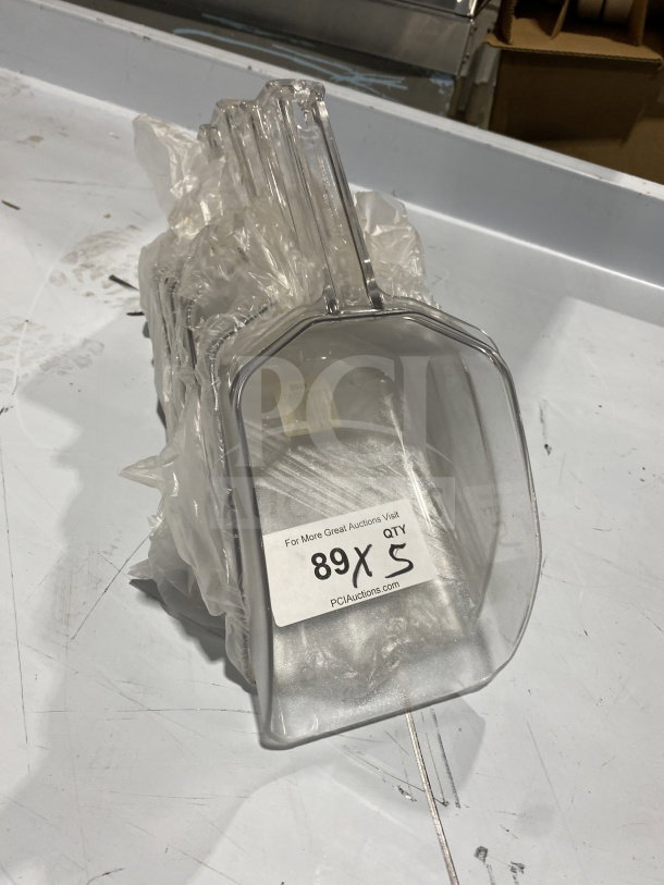 New Camwear Commercial Clear Polycarbonate Food Scoops, Model 9964, new condition, bundled in set of five.