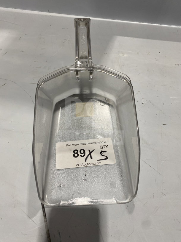 New Camwear commercial clear polycarbonate food scoop, Model 9964, in mint condition. Marked "QTY 89 x 5".
