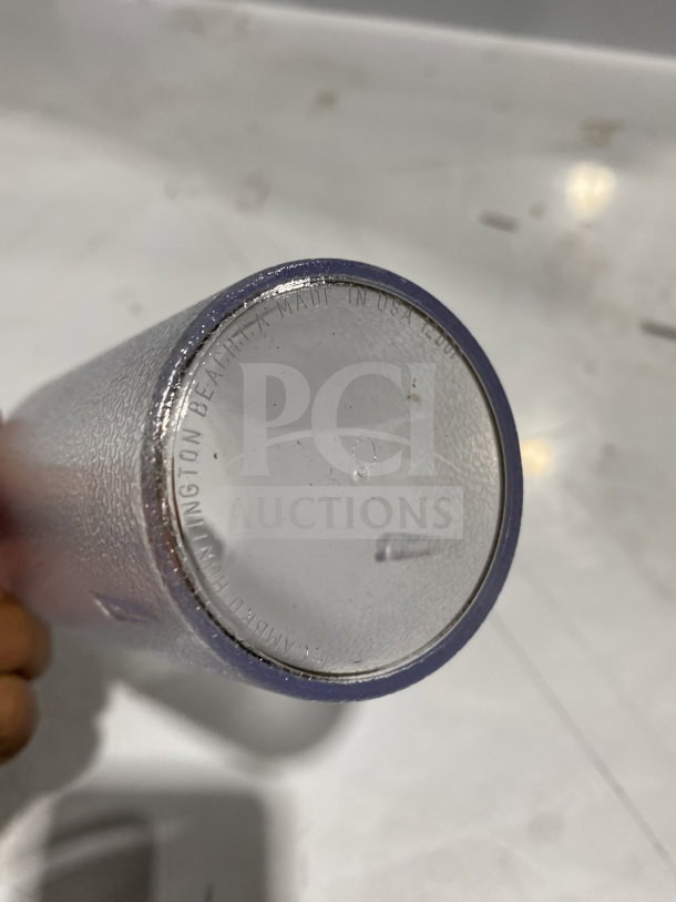 Winco Commercial 16 oz clear plastic pebbled tumbler, model PTP-16C, brand new. Made in USA, 6 dozen per box.