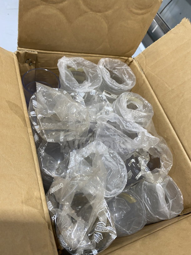 Box of 6 dozen brand new Winco PTP-16C clear plastic pebbled tumblers, 16 oz each, wrapped in plastic.